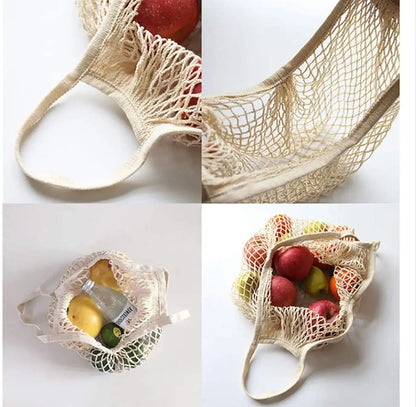 Reusable Fruit Vegetable Bag Washable Cotton Mesh Grocery Bags Cotton String Bags Net Shopping Bags Mesh Bags for Fruit Storage