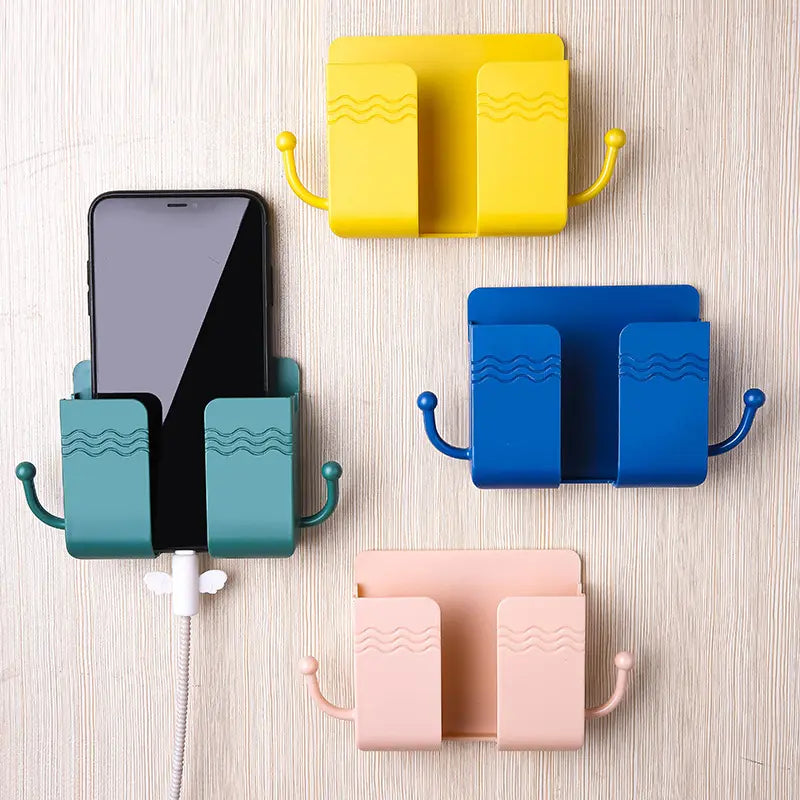 2-Pack Wall-Mounted Phone Holder with Adhesive Design, Charging Stand, and Remote Control Organizer - Versatile Storage Solution for Bedroom, Kitchen, Bathroom, and Office
