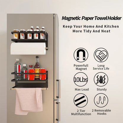 Magnetic Spice Rack and Paper Towel Holder for Refrigerator