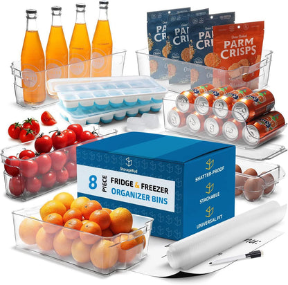 14-Piece Stackable Clear Acrylic Refrigerator and Freezer Organizer Set