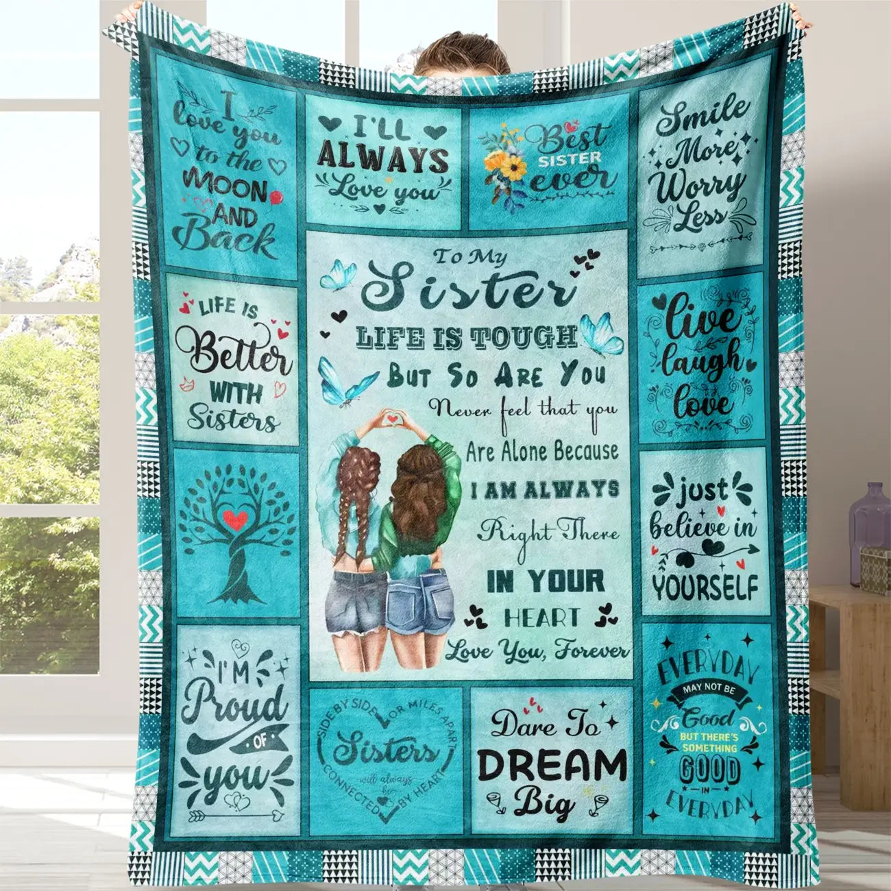Soft Cozy Letter Slogan Print Throw Blanket with Storage Bag - Ideal for Home, Office, Travel, and Camping - Perfect Gift for Sisters