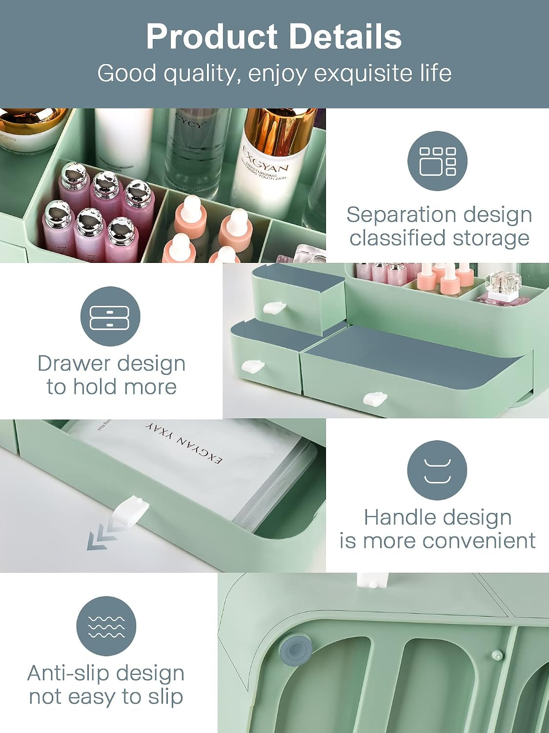 Large Capacity Makeup Organizer with Drawers for Vanity, Bathroom, and Bedroom - Ideal for Skincare, Brushes, Eyeshadows, Lotions, Lipsticks, and Nail Polish