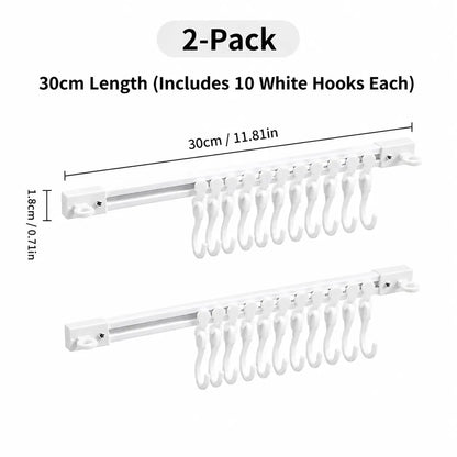 Adjustable 10-Hook Multifunctional Slide Rail Adhesive Wall Organiser, Kitchen Utensil Holder, Cupboard Hanging Storage Rack for Bathroom & Bedroom
