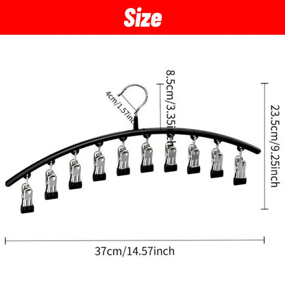 Curved Shape Hanger,10/Pcs Metal Yoga Pants Hanger, Home Organizer for Closet, Pants Hanger with 10Clothespins, Space Saving Hanging Hanger