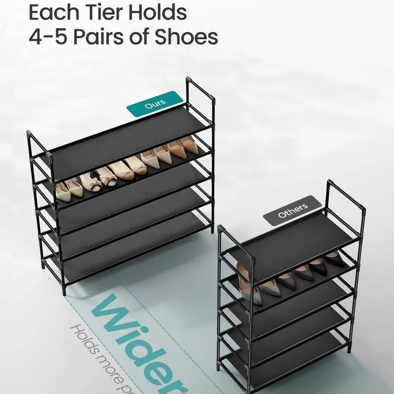 SONGMICS 5-Tier Shoe Rack, Shoe Storage for Hallway Closet, Slim and Space-Saving, Metal Frame, Non-Woven Fabric Shelves