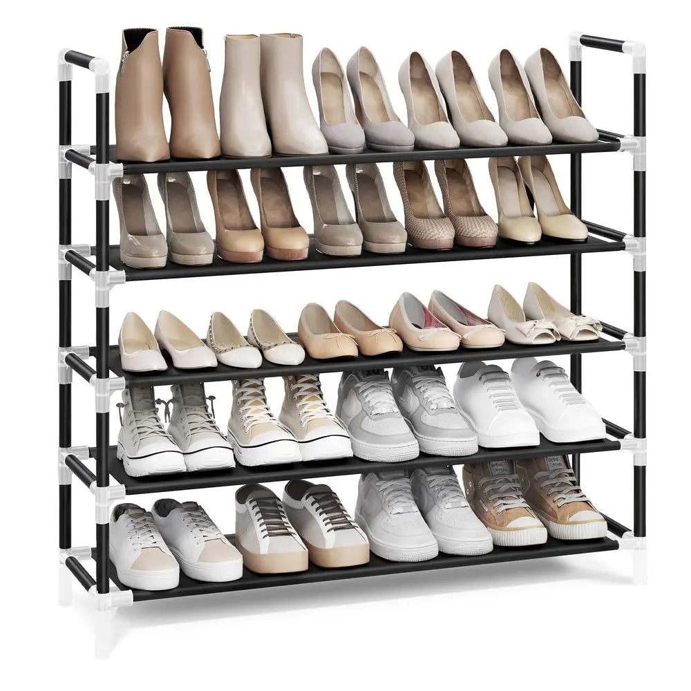 SONGMICS 5-Tier Shoe Rack, Shoe Storage for Hallway Closet, Slim and Space-Saving, Metal Frame, Non-Woven Fabric Shelves