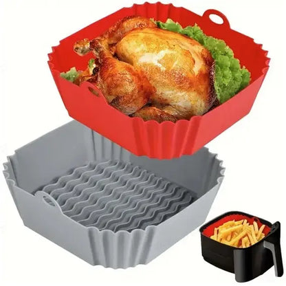 8”Square Silicone Unbleached Heavy Duty Air Fryer Liners Reusable Air Fryer Pot Non-Stick & Non-Leak Liners for 4 to 7 QT Airfryer Basket, Deep Fryer Parts & Accessories Sohochic