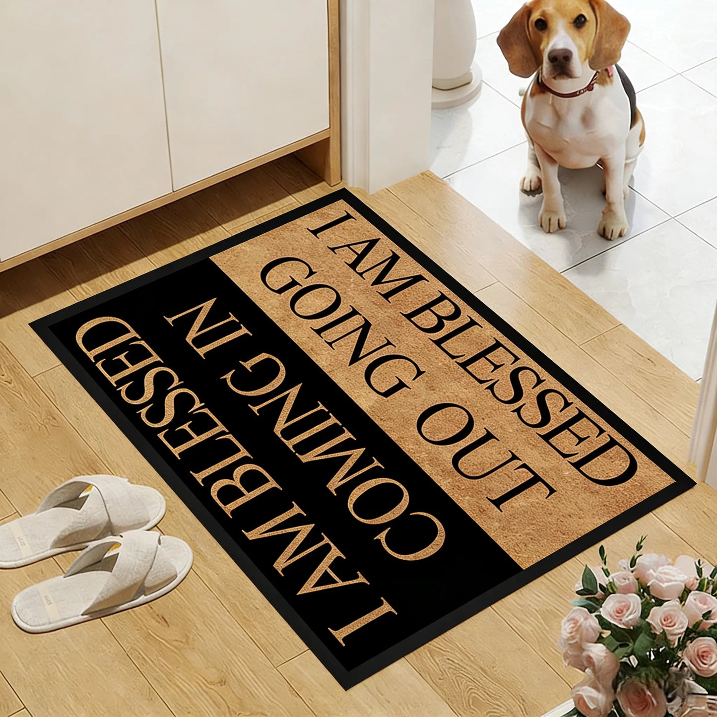 Blessing Letter Pattern Door Mat, Minimalist Indoor Entryway Rug, Creative Small Floor Mat for Living Rooms, Bedrooms, and Dorms – Good Luck Area Rug