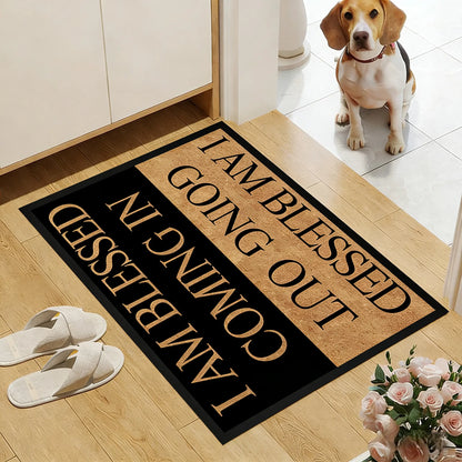 Blessing Letter Pattern Door Mat, Minimalist Indoor Entryway Rug, Creative Small Floor Mat for Living Rooms, Bedrooms, and Dorms – Good Luck Area Rug