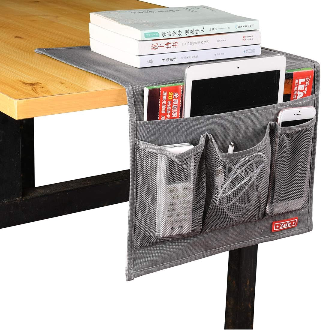 Bedside Storage Organizer with 4 Pockets - Classic Grey Table Cabinet for Remotes, Phones, and Glasses