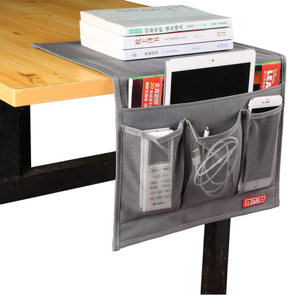 Bedside Storage Organizer with 4 Pockets - Classic Grey Table Cabinet for Remotes, Phones, and Glasses