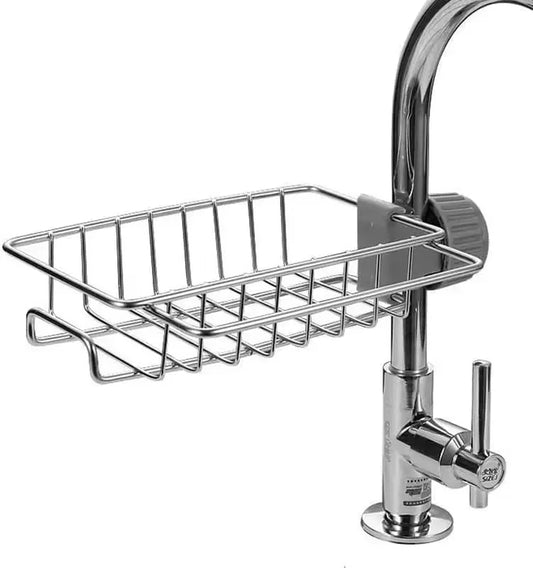 Stainless Steel Over-Faucet Sink Organizer, Rectangle Durable Steel Stand, Adjustable Multifunctional Kitchen Organizers, 360-Degree Rotation No-Drill Holder for Bathroom & Kitchen