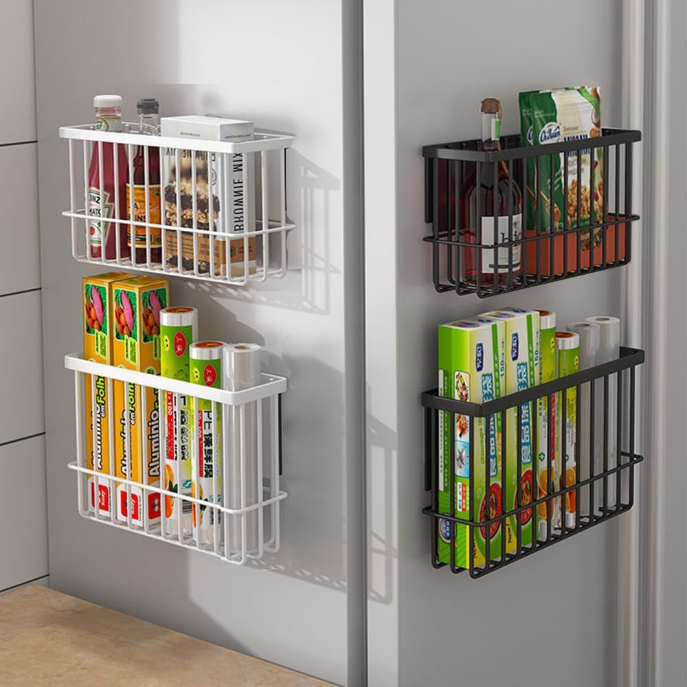 3-Piece Wall-Mounted Storage Box Set for Kitchen Cabinet Doors, Self-Adhesive Organizer for Wardrobe, Bathroom, and Refrigerator (Black)