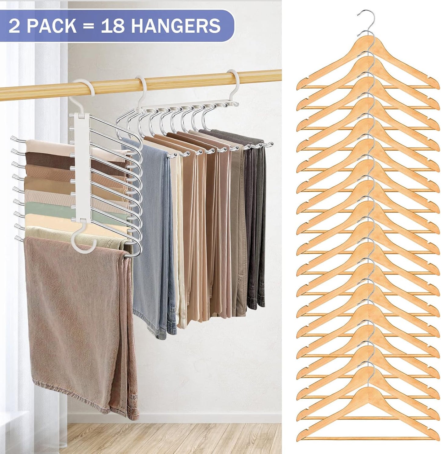 Upgrade 9 Layers Pants Hanger Space Saving Non-Slip Closet Organizer 2 Pack