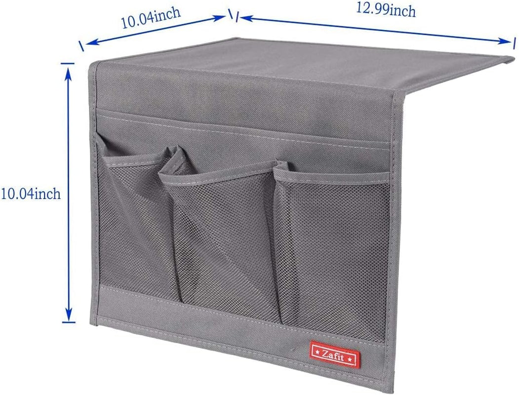 Bedside Storage Organizer with 4 Pockets - Classic Grey Table Cabinet for Remotes, Phones, and Glasses