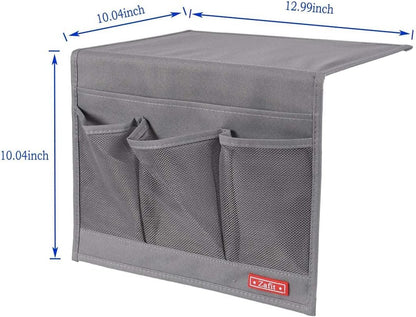 Bedside Storage Organizer with 4 Pockets - Classic Grey Table Cabinet for Remotes, Phones, and Glasses