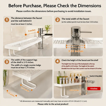 Carbon Steel Bathroom Organizer - 19.7 x 4.3 Inch Luxury Minimalist No-Drill Vanity Storage Rack, Moisture-Proof Anti-Mold Accessory for Skincare and Toiletries (Not Compatible with Circular Sinks; Please Verify Faucet Compatibility on Details Page)