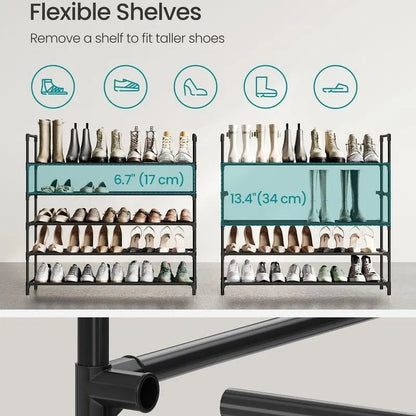 SONGMICS 5-Tier Shoe Rack, Shoe Storage for Hallway Closet, Slim and Space-Saving, Metal Frame, Non-Woven Fabric Shelves