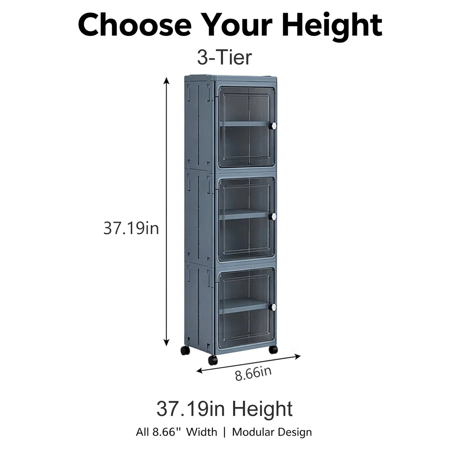White Freestanding PP Plastic Pantry Storage Cabinet - 5-Tier Slim Narrow Unit with 360° Swivel Casters, Adjustable Shelves, Flat Fold, Lockable Modern Design, Furniture Storage for Kitchen Organizing, Bathroom