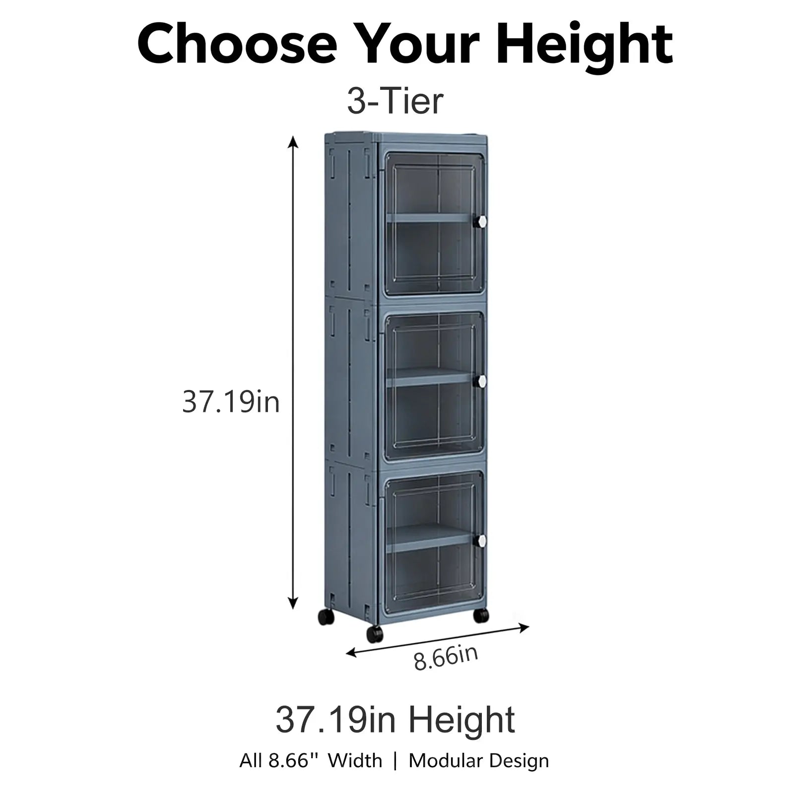 White Freestanding PP Plastic Pantry Storage Cabinet - 5-Tier Slim Narrow Unit with 360° Swivel Casters, Adjustable Shelves, Flat Fold, Lockable Modern Design, Furniture Storage for Kitchen Organizing, Bathroom