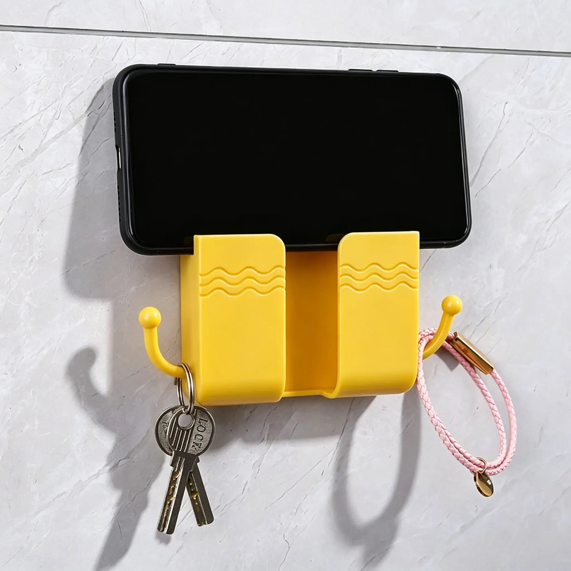 2-Pack Wall-Mounted Phone Holder with Adhesive Design, Charging Stand, and Remote Control Organizer - Versatile Storage Solution for Bedroom, Kitchen, Bathroom, and Office