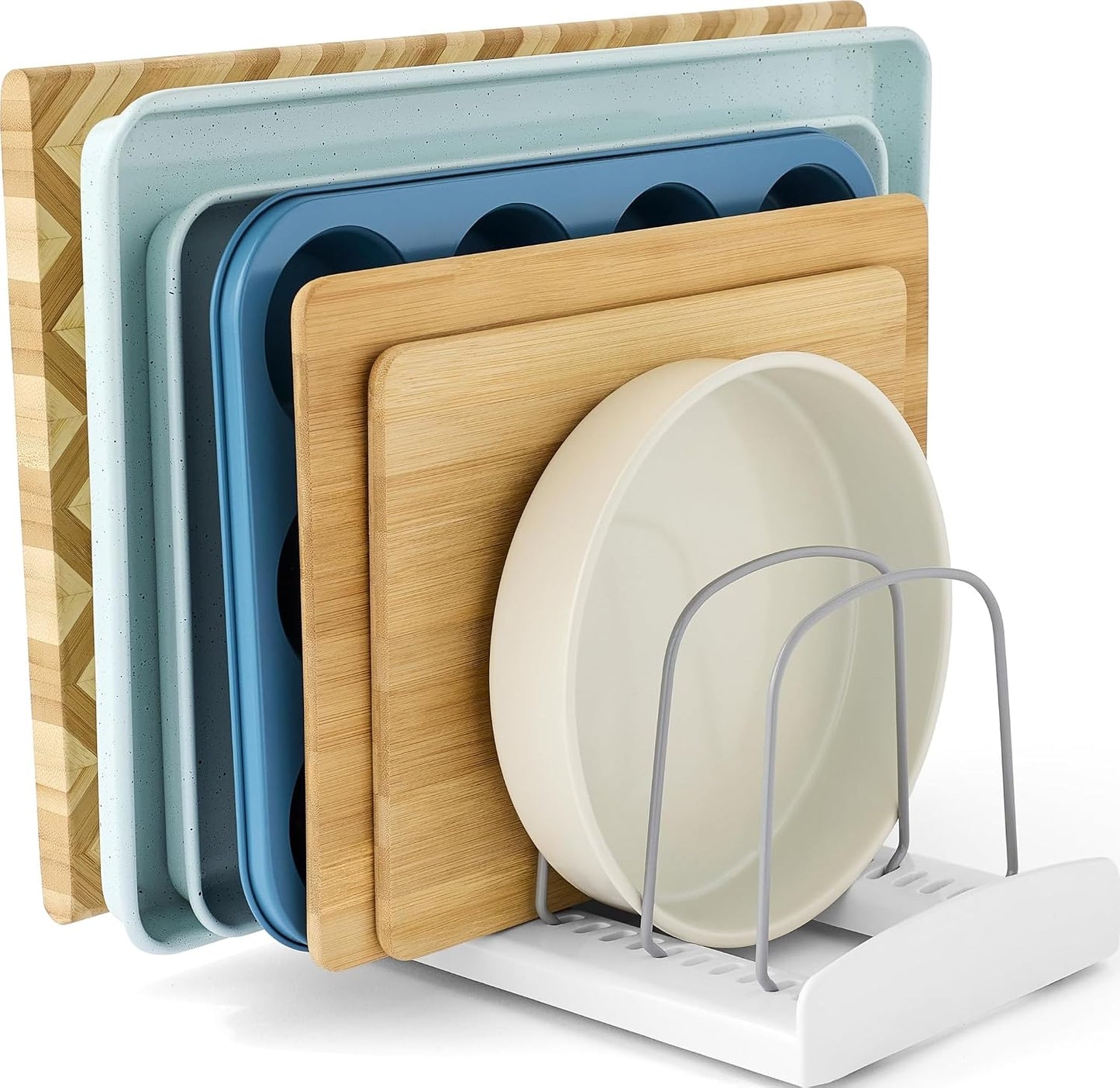 Storemore Adjustable Bakeware Rack with Dividers for Organized Baking Pan Storage