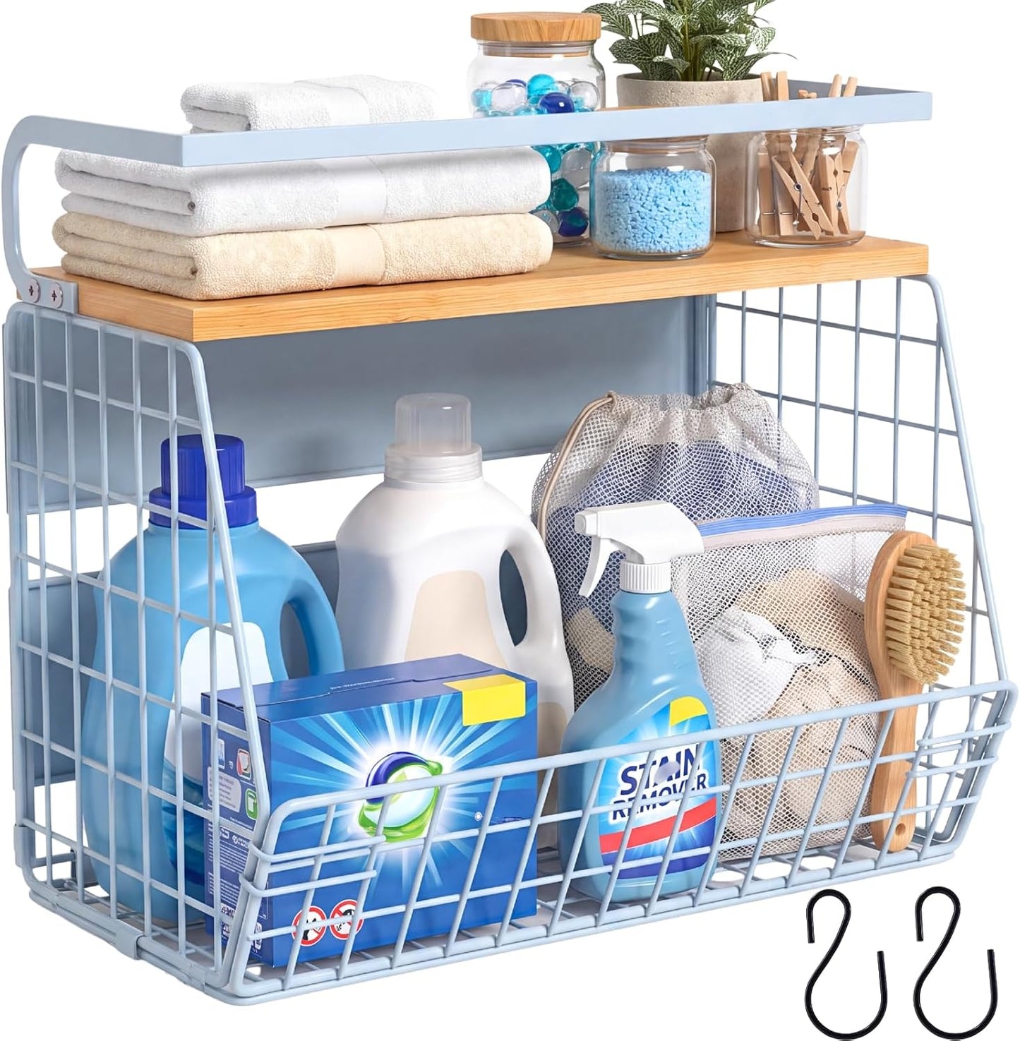 Magnetic Refrigerator Shelf with Wooden Lid for Fruit, Potato, and Onion Storage - Large Pantry Organizer and Spice Rack for Kitchen Counter and Cabinet (Blue, 1)