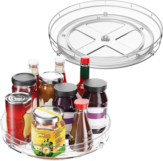 Set of Two 9.5-Inch Non-Skid Lazy Susan Organizers for Cabinet Use