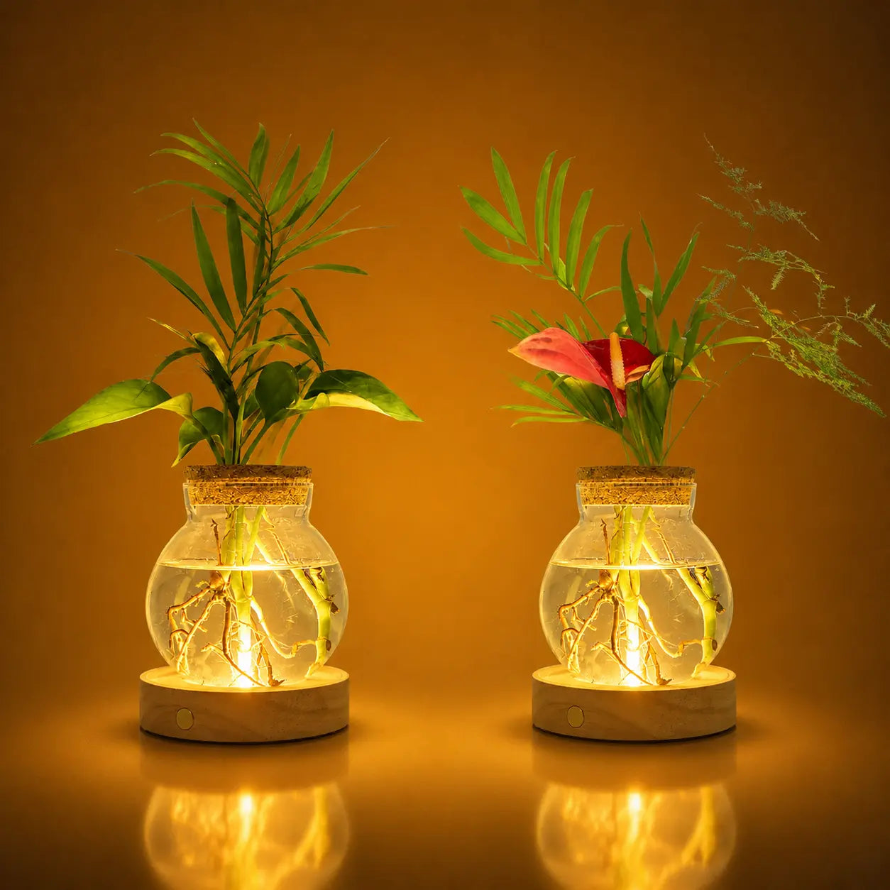 LED Plant Propagation Vase with Wooden Base, Stepless Dimmable Glass Hydroponic Terrarium, Indoor Plant Holder, Modern Home Decor Gift for Plant Lovers, Mom & Women