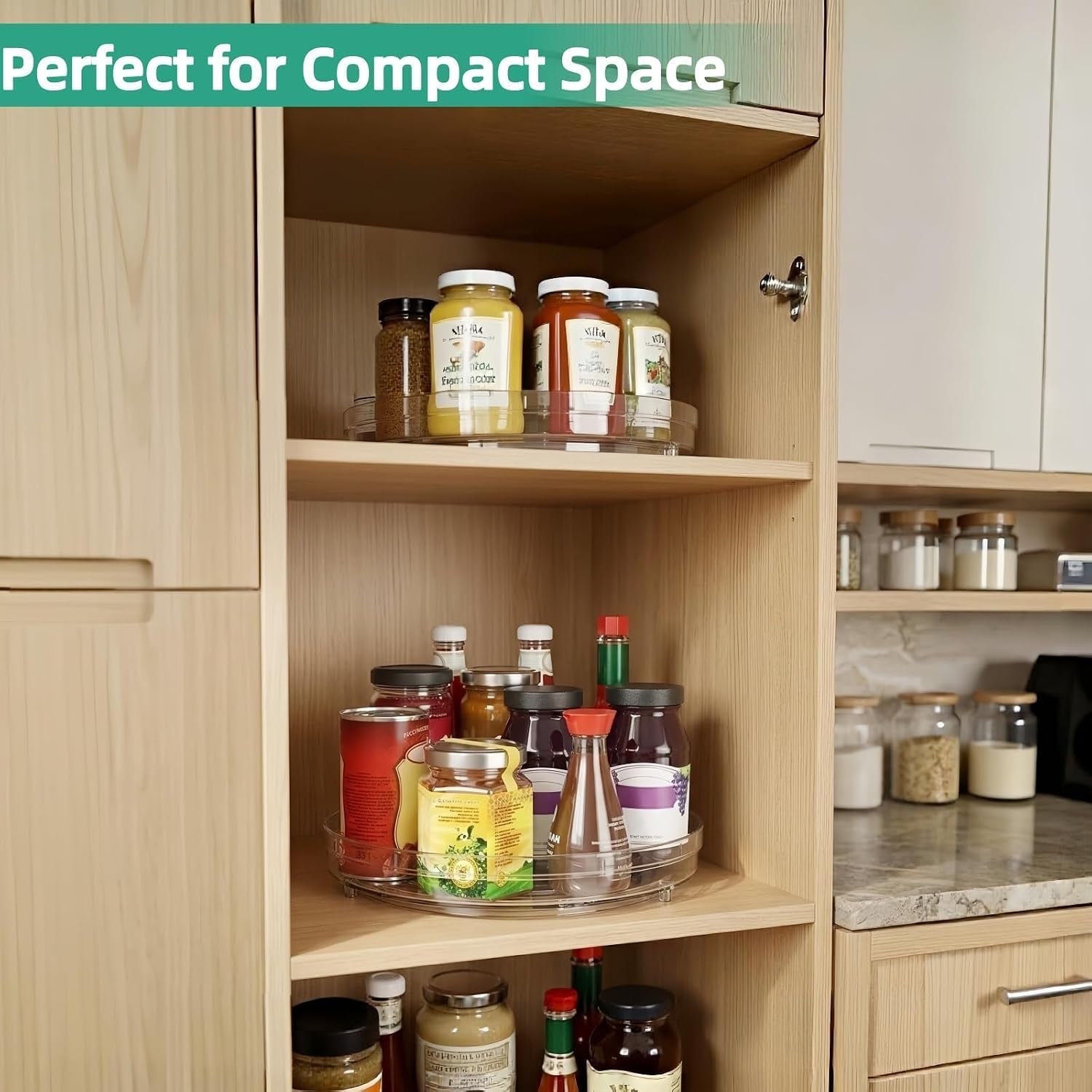 Set of Two 9.5-Inch Non-Skid Lazy Susan Organizers for Cabinet Use