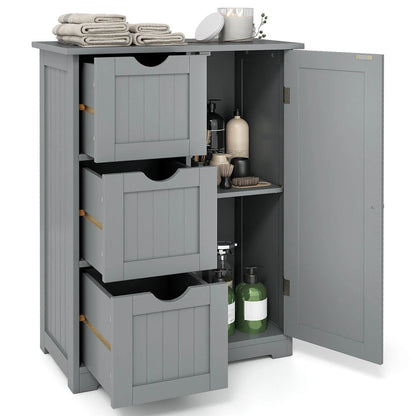 Grey Bathroom Floor Cabinet with Three Drawers and One Cupboard for Side Storage