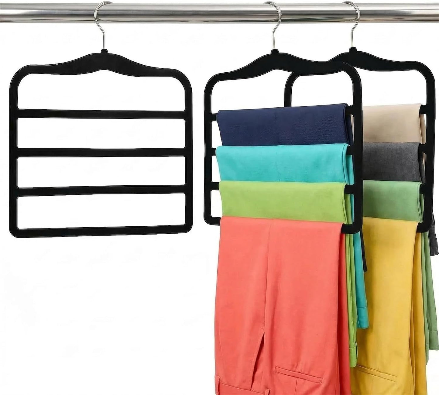2-Pack Velvet Pants Hangers - Space Saving Multi-Layer Non-Slip Closet Organizers for Jeans, Trousers & Scarves - Ideal Dorm Room Storage Solution for Small Spaces