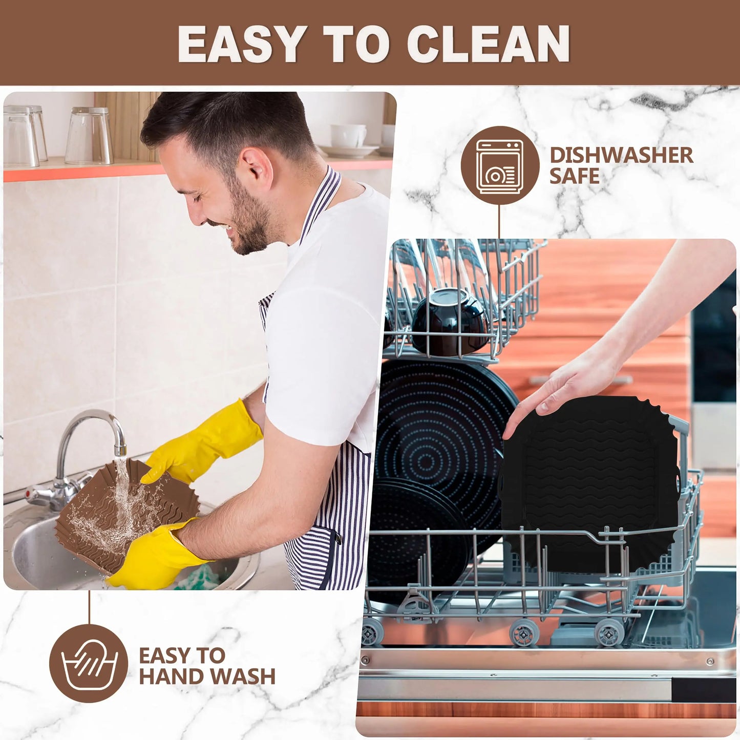 8”Square Silicone Unbleached Heavy Duty Air Fryer Liners Reusable Air Fryer Pot Non-Stick & Non-Leak Liners for 4 to 7 QT Airfryer Basket, Deep Fryer Parts & Accessories Sohochic