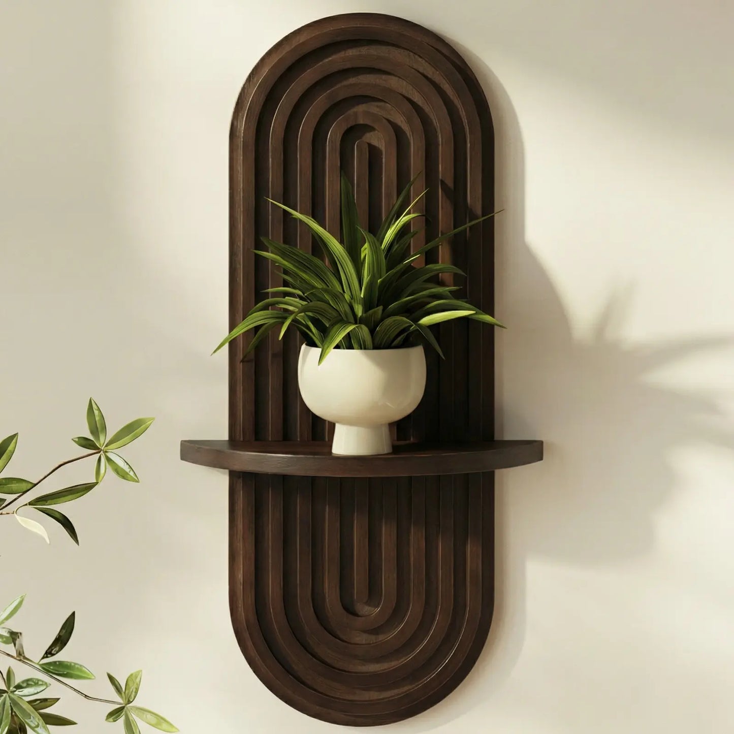 Bamworld Boho Wall Decor Plant Wall Shelf Mid Century Modern Decor Hanging Plant Shelf 2-Tier 1-Tier Wooden Floating Shelves for Home Bathroom Bedroom Living Room Office Holding Planter Decoration Walnut Natural