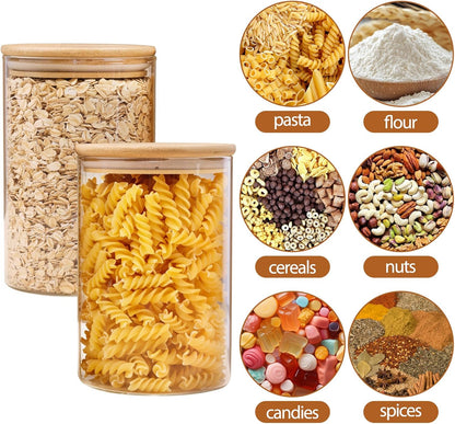 6Pcs Glass Food Storage Containers with Bamboo Lids, 1Qt Glass Jars