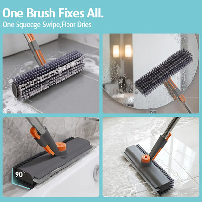 AIR U Floor Scrub Brush with Multi-Purpose Long Handle Scrub 3 in 1 360°Rotating Scrape and Heavy-Duty Stiff Bristle Scrubber Brush for Bathtub Cleaning Shower Bathroom Patio Garage Kitchen Wall and Deck Cleaning Supplies Home Essential Items