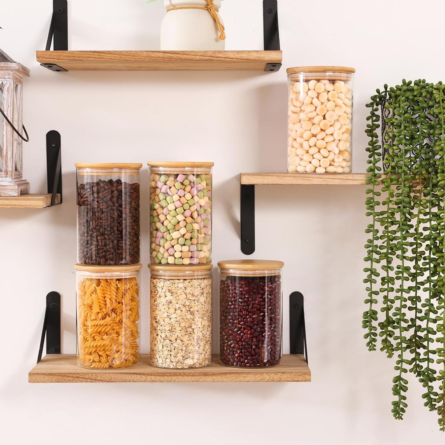 6Pcs Glass Food Storage Containers with Bamboo Lids, 1Qt Glass Jars