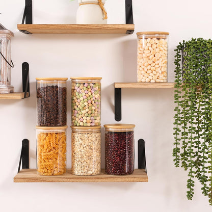 6Pcs Glass Food Storage Containers with Bamboo Lids, 1Qt Glass Jars