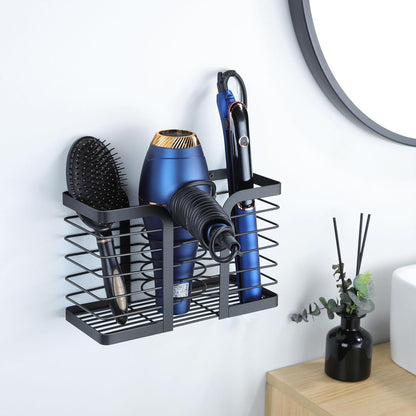 3-In-1 Adjustable Hair Dryer Holder and Tool Organizer for Wall Mounting or Cabinet Doors - Compatible with Flat Irons, Curling Irons, and Hair Straighteners