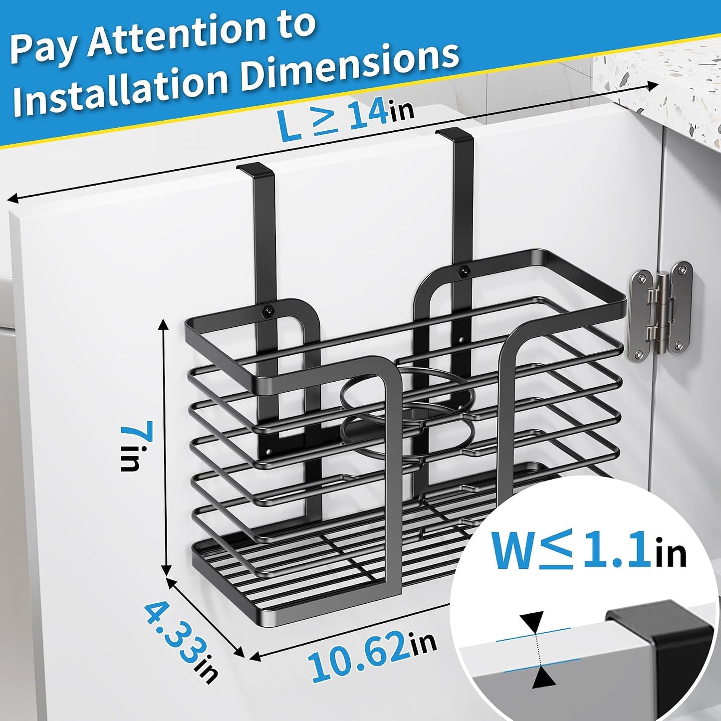 3-In-1 Adjustable Hair Dryer Holder and Tool Organizer for Wall Mounting or Cabinet Doors - Compatible with Flat Irons, Curling Irons, and Hair Straighteners