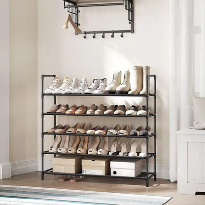 SONGMICS 5-Tier Shoe Rack, Shoe Storage for Hallway Closet, Slim and Space-Saving, Metal Frame, Non-Woven Fabric Shelves