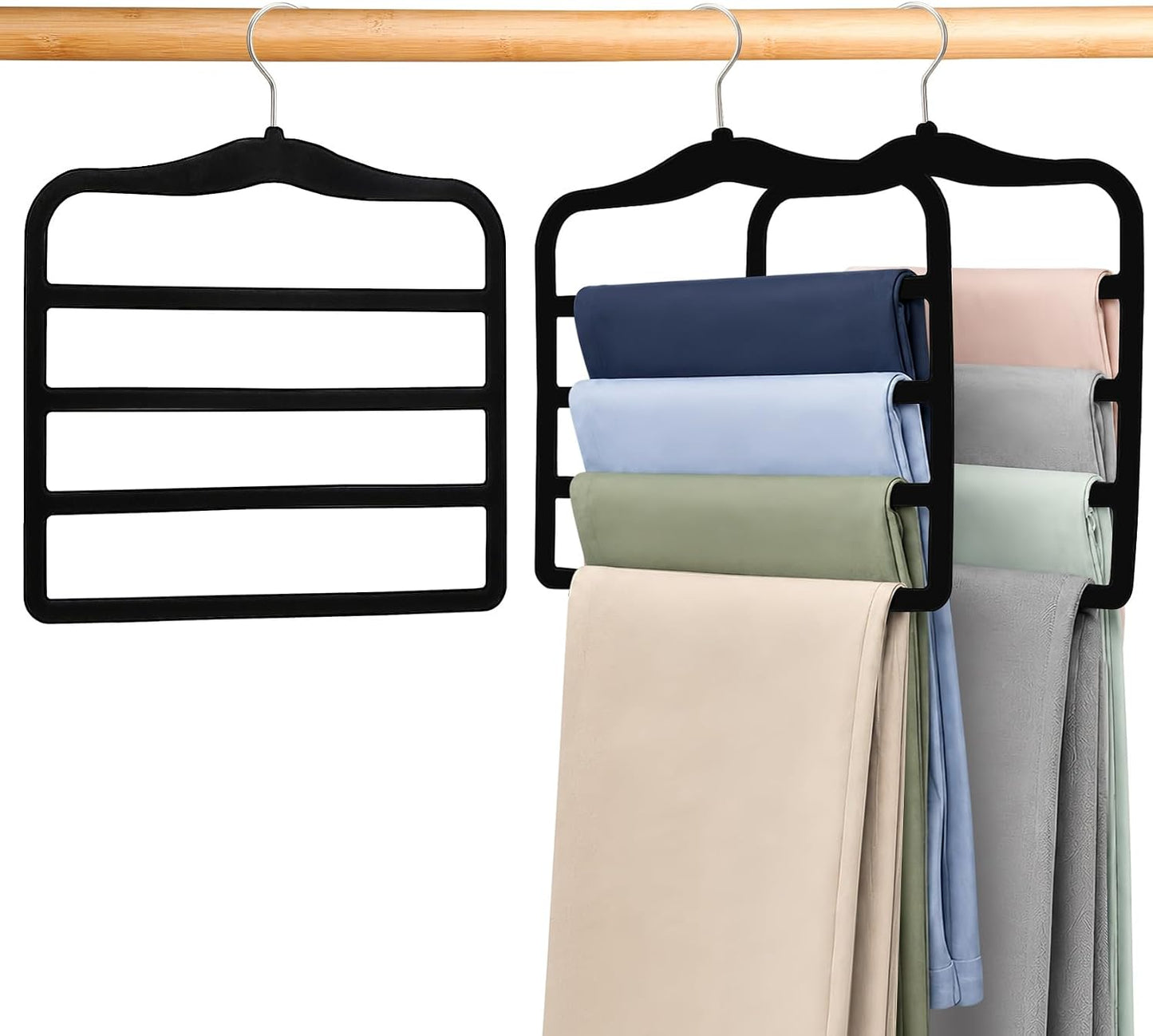 2-Pack Velvet Pants Hangers - Space Saving Multi-Layer Non-Slip Closet Organizers for Jeans, Trousers & Scarves - Ideal Dorm Room Storage Solution for Small Spaces