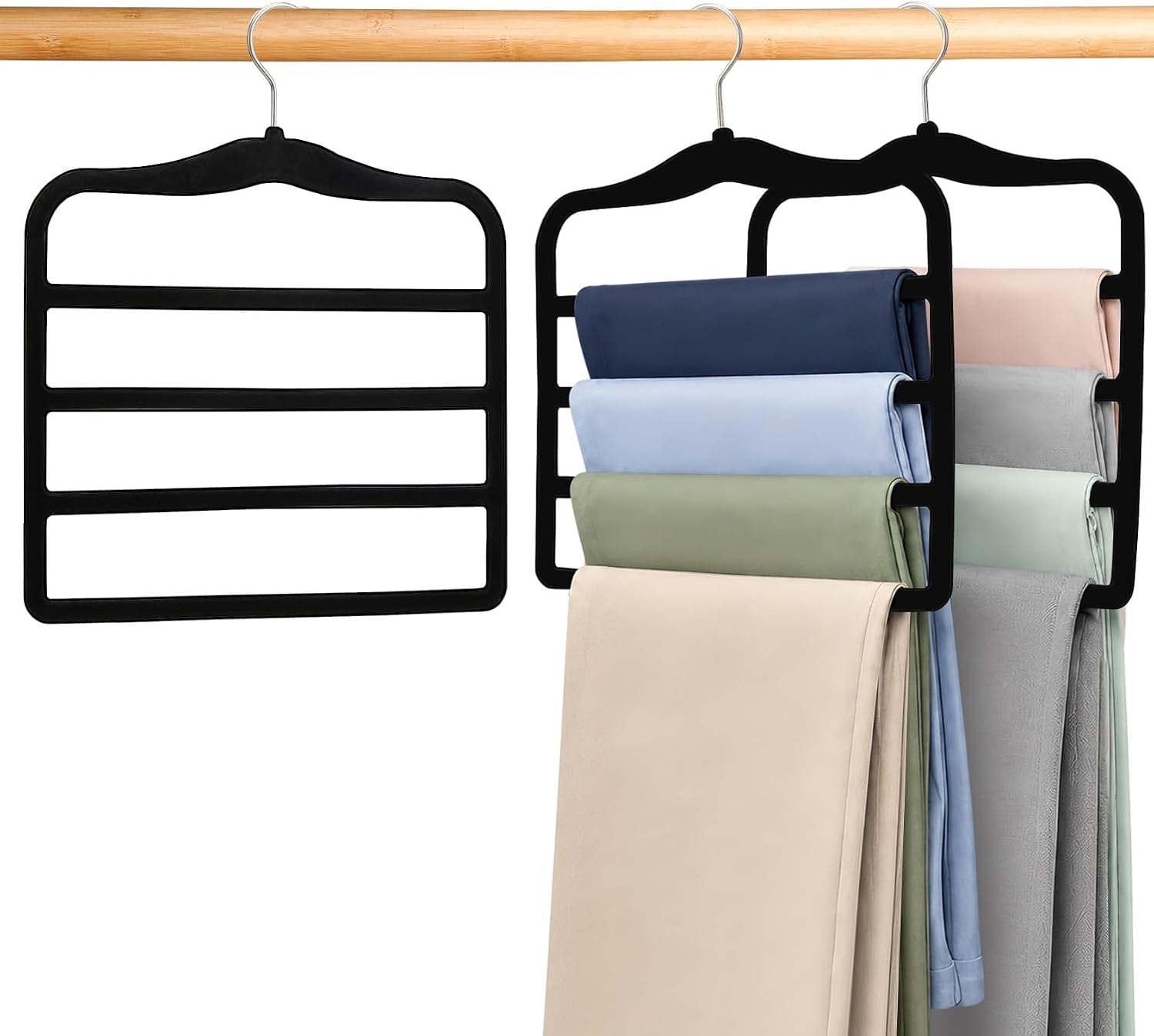 2-Pack Velvet Pants Hangers - Space Saving Multi-Layer Non-Slip Closet Organizers for Jeans, Trousers & Scarves - Ideal Dorm Room Storage Solution for Small Spaces