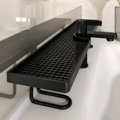 Carbon Steel Bathroom Organizer - 19.7 x 4.3 Inch Luxury Minimalist No-Drill Vanity Storage Rack, Moisture-Proof Anti-Mold Accessory for Skincare and Toiletries (Not Compatible with Circular Sinks; Please Verify Faucet Compatibility on Details Page)