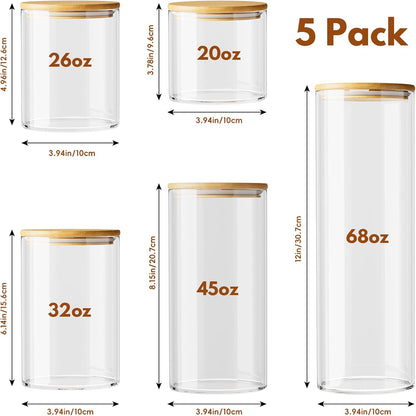 Set of 5 Multi-Size Glass Storage Jars with Lids for Coffee and Candy Preservation