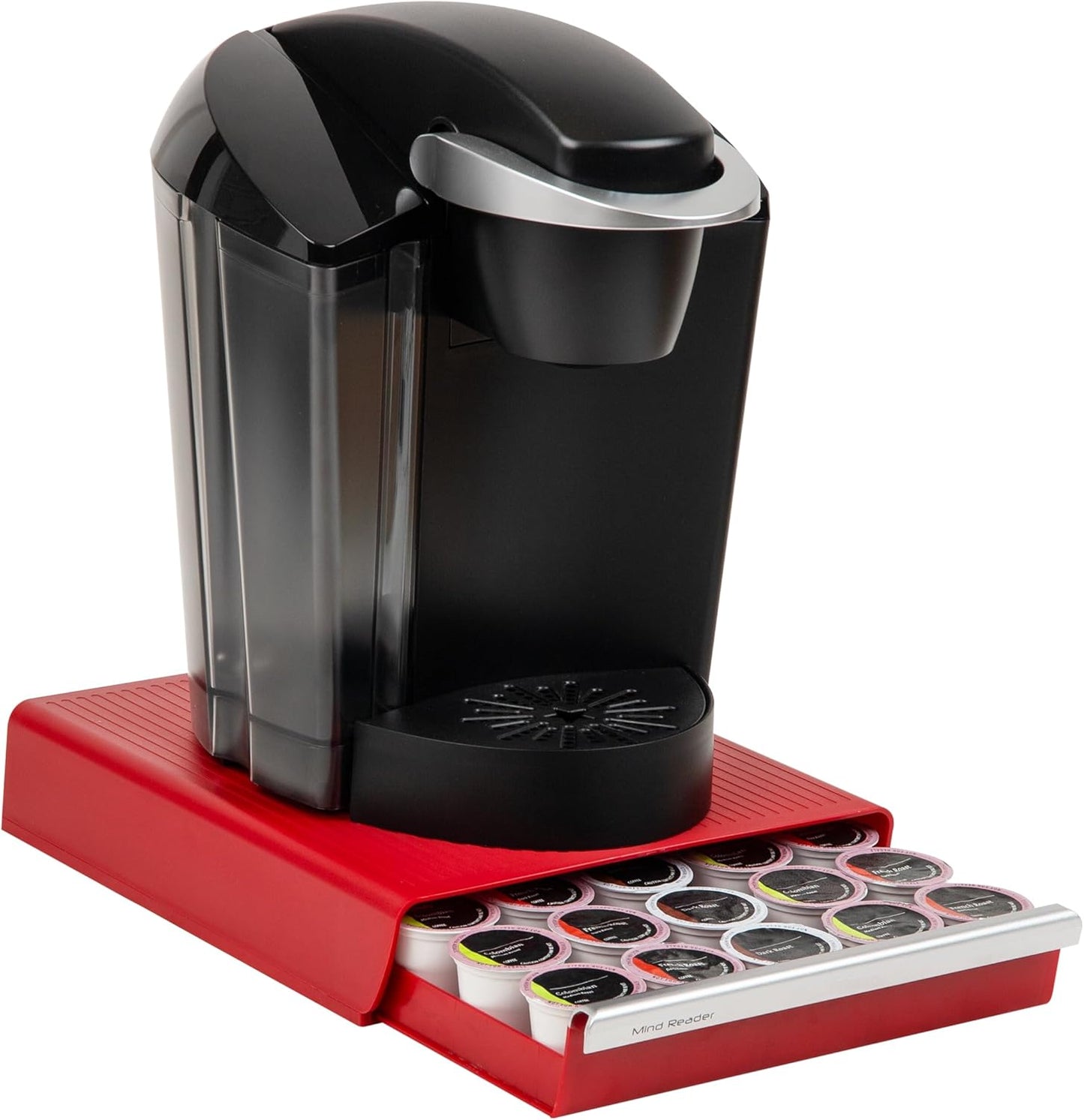 Single Serve Coffee Capsule Organizer, 30-Pod Capacity, 5-Row Design with 2-Inch Dividers, Countertop Storage Base (Coffee Maker Not Included), Red