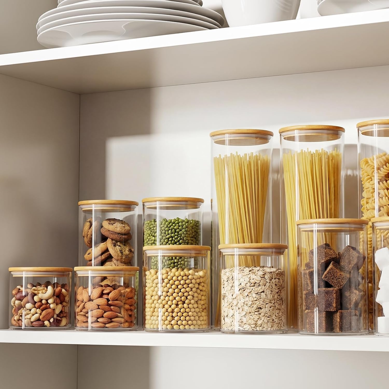 Set of 5 Multi-Size Glass Storage Jars with Lids for Coffee and Candy Preservation
