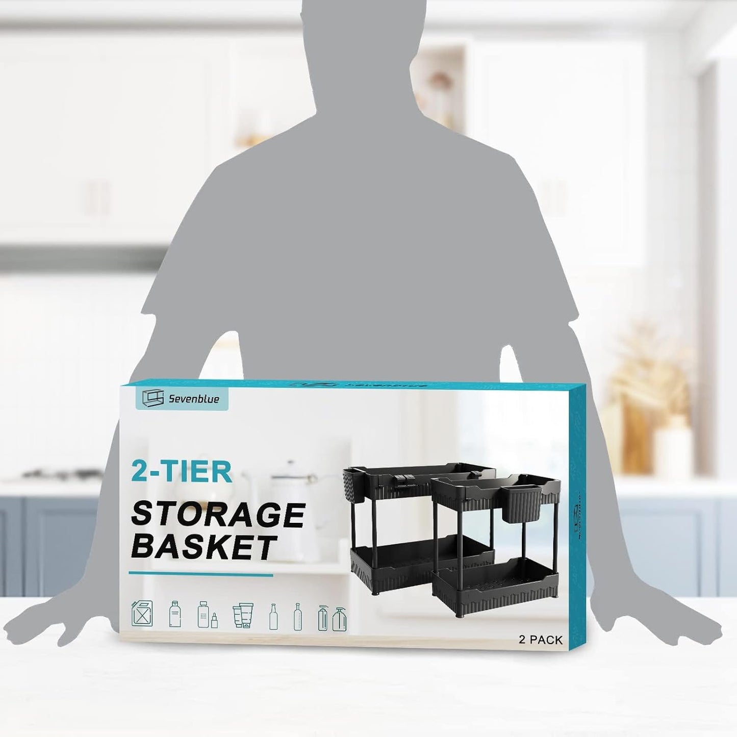Under-Sink Organizer Set with Hooks and Hanging Cups for Kitchen Storage - 2-Pack