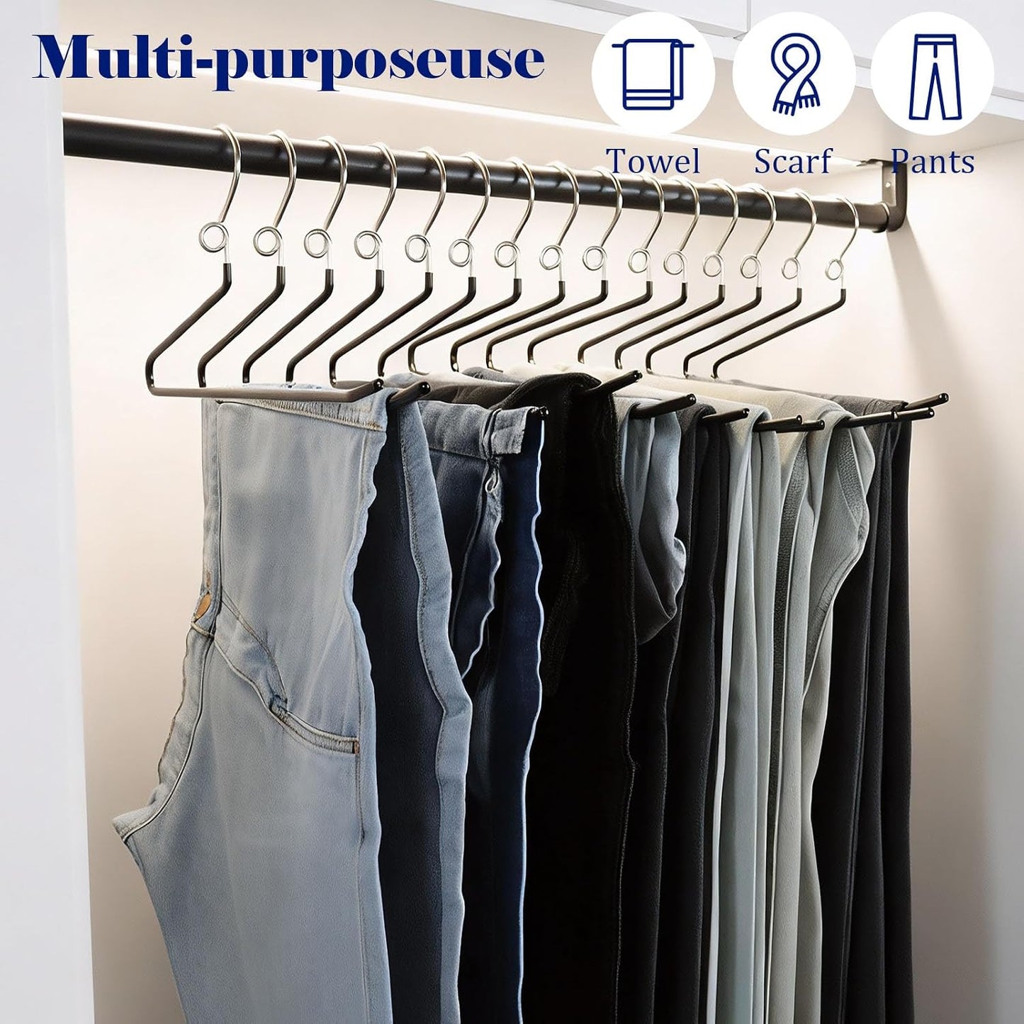 Pants Hangers Space Saving - 20 Pack Non Slip Metal Hangers for Closet Multiple Layers,Open Ended Pants Hangers for Jeans Trouser Slacks (20, Black)