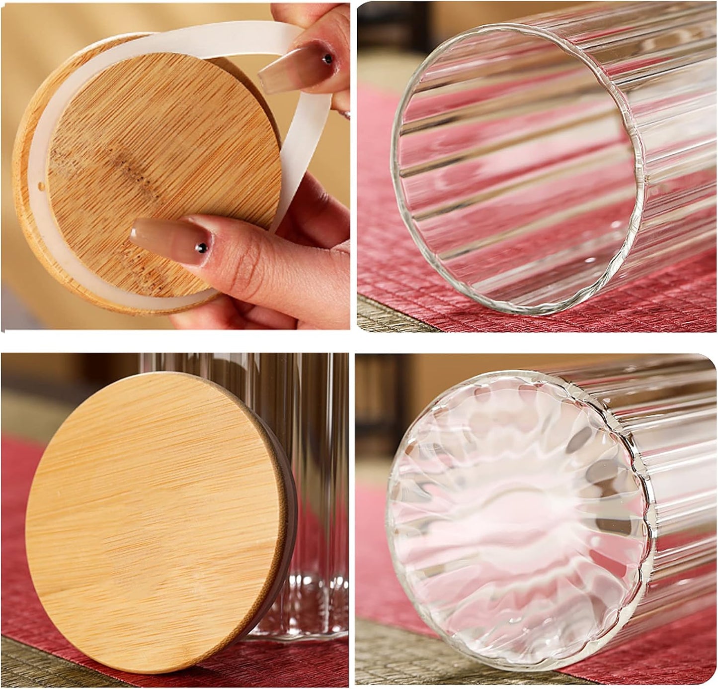 24 FL OZ Airtight Glass Jars with Bamboo Lids Spoons Coffee Canister, 3Pack